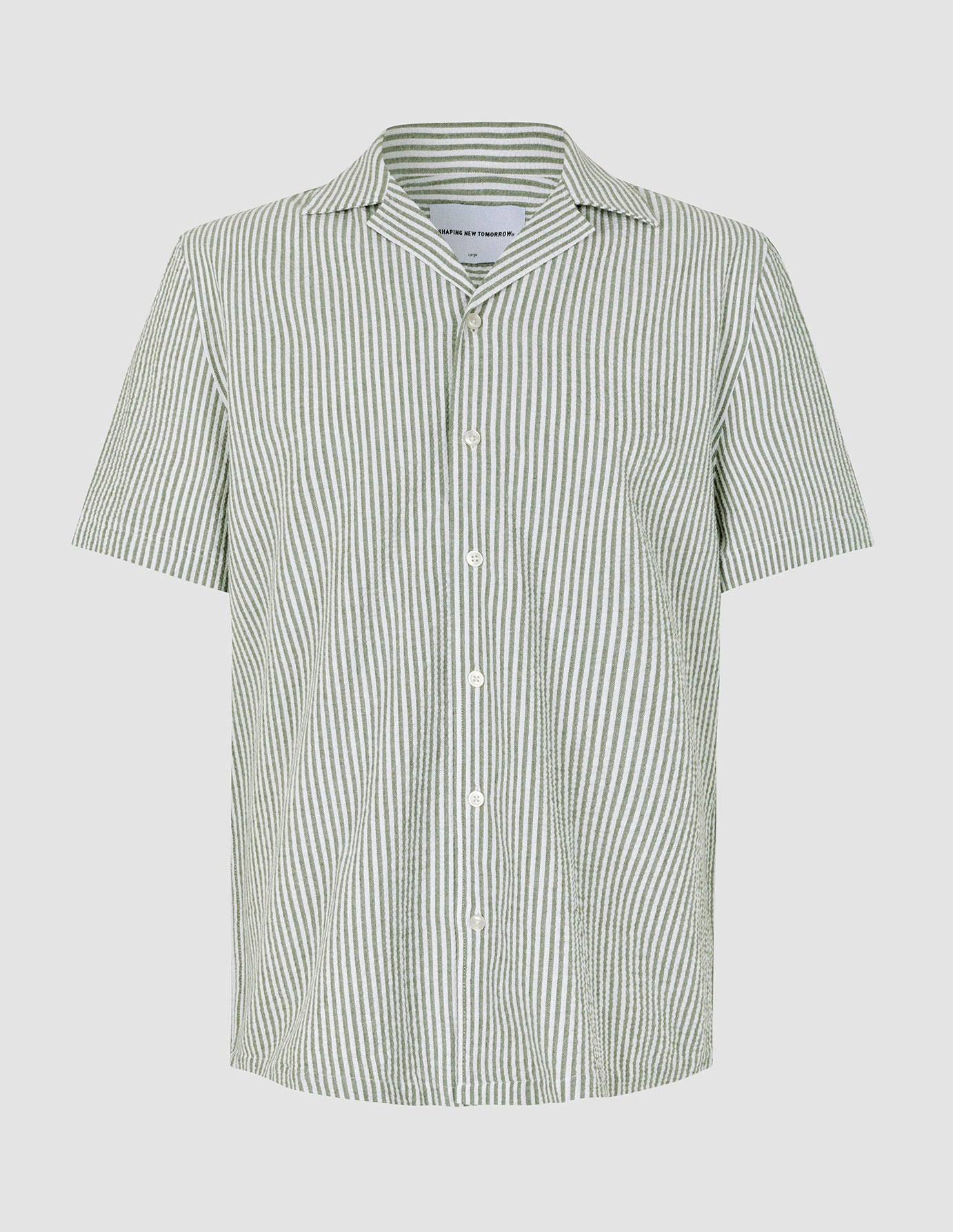 Seersucker Short Sleeve Shirt Green Stripes